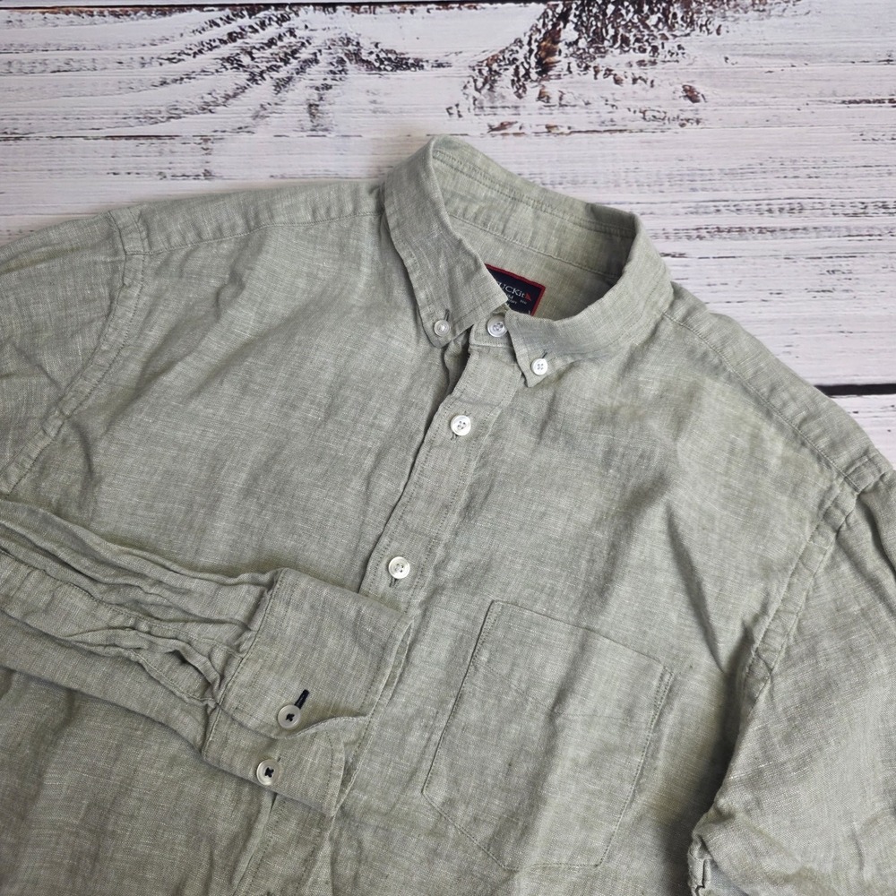 Untuckit Mens 100% Linen Long Sleeve Button‎ Down Shirt Medium Laroche Green